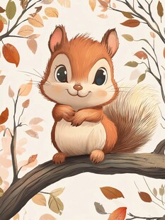 软萌松鼠手绘装饰画