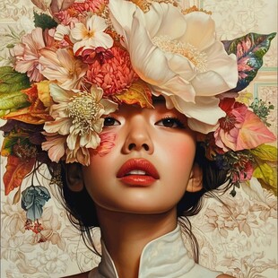 手绘艺术女人花挂画