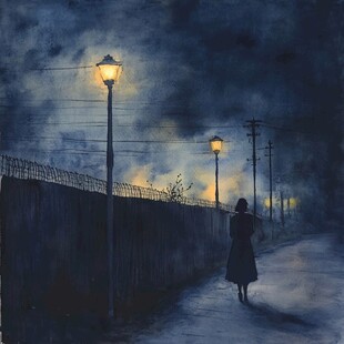 夜雨赶路的女人