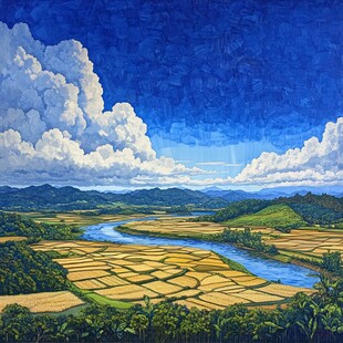 水稻田油画