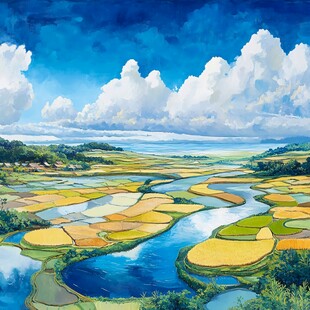 稻田风景插画
