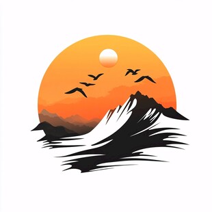 手绘海浪旭日东升