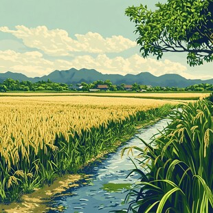 稻田风景插画
