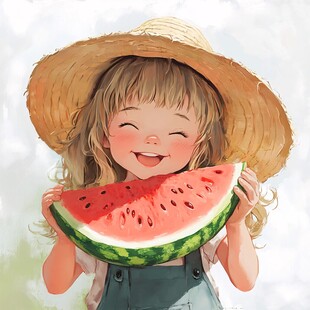 手绘西瓜与小孩