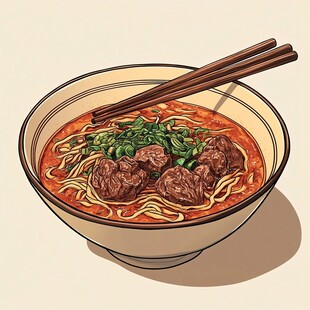 红烧牛肉面绘画