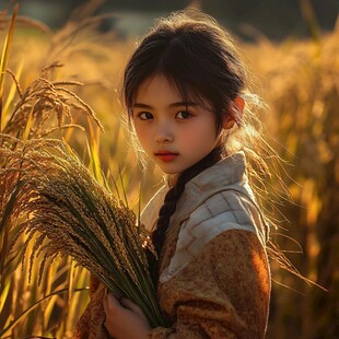 割稻少女