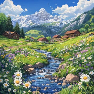 美丽山水风景绘画风景