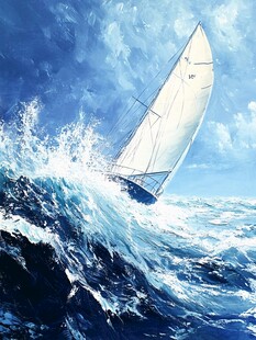 扬帆踏浪油画