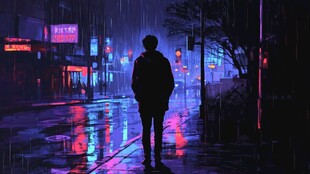 夜晚雨中行走的人