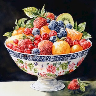 青花盘新鲜水果
