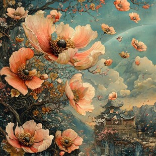 楼阁仙景插画