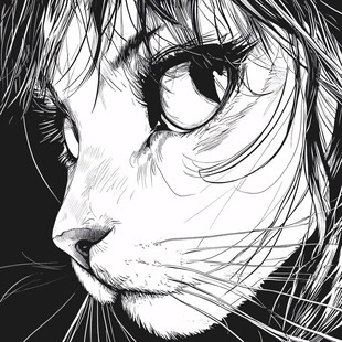猫咪黑白风插画