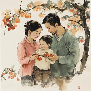 过年一家手绘
