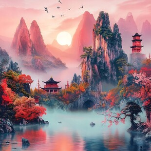 山水楼阁雅致意境风