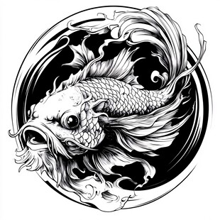 黑白手绘鲤鱼
