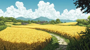 稻田风景插画