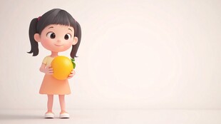 小女孩站在芒果上插画