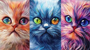 手绘大眼萌猫咪装饰画