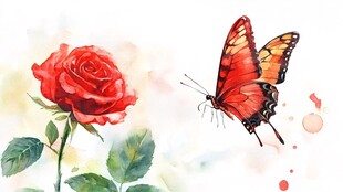月季粉蝶图插画