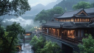 中式园林山庄园林酒店