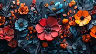 3d浮雕缤纷花卉
