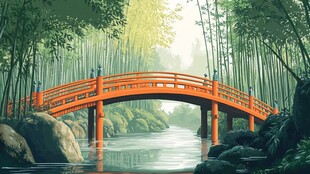 古桥竹林山水