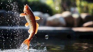 跃出水面的金色锦鲤