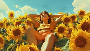 向日葵花丛中的少女