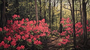 春季森林与杜鹃花