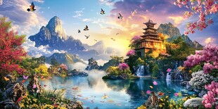 楼阁山水意境画