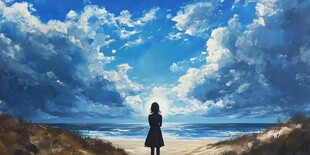 海边少女插画