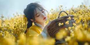 油菜花里的少女
