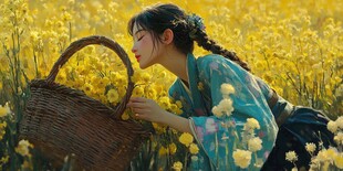 油菜花里的少女