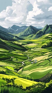 水稻梯田插画