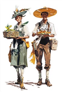 欧美卖菜人物手绘