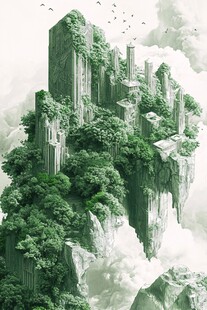 山水深渊建筑立体画