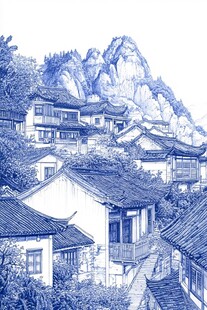 桃花源古镇线稿