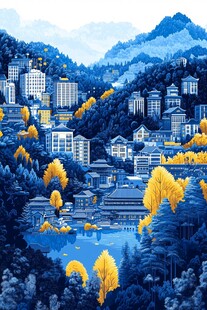 暨南大学插画水墨山水