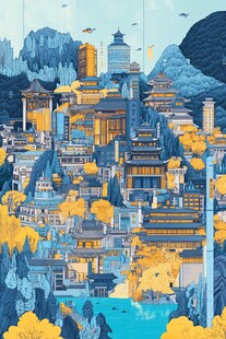 民族自治区城市插画