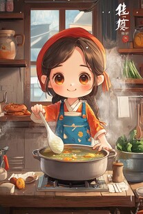 面条插画妈妈做饭