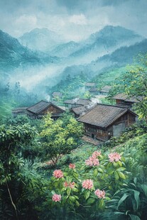 烟雨江南古风山水插画