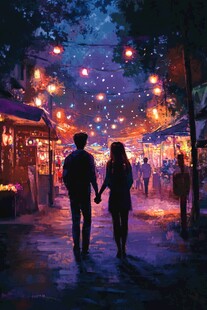 唯美浪漫情侣插画