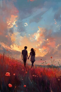 唯美浪漫情侣插画