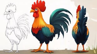 高清手绘卡通鸡