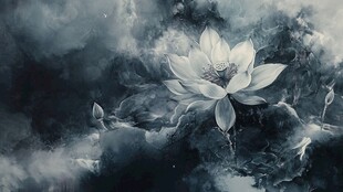 蓝色荷花壁画