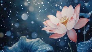 深蓝背景荷花图