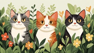 花园里的猫咪插画