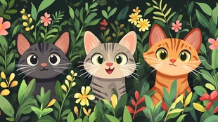 花园里的猫咪插画