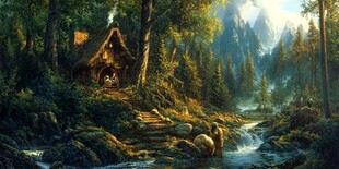 林中小屋油画