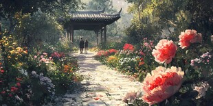 唯美古风花卉场景